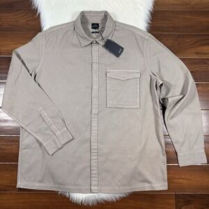 A/X Armani Exchange Men's Size XXL Beige Boxy Cotton Long Sleeve Button Up Shirt